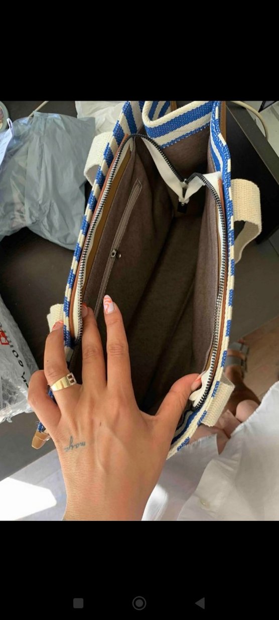 Mavi beyaz Çizgili Kadın Çanta - Görsel 4