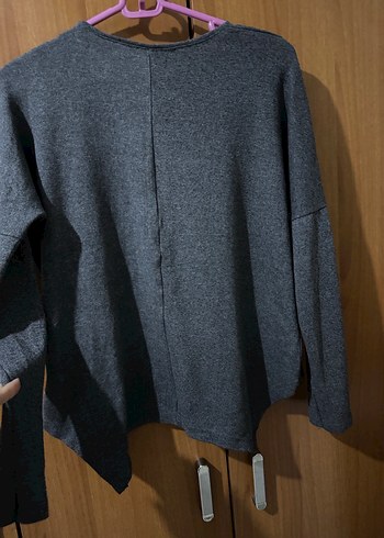 Gri Uzun Kollu Keten Kadın Kazak - Görsel 3