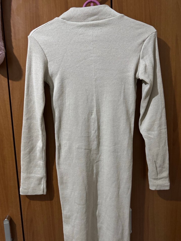 Bej Uzun Kollu Triko Elbise - Görsel 3