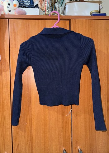 Lacivert Triko Yaka Detaylı Kadın Kazak - Görsel 2