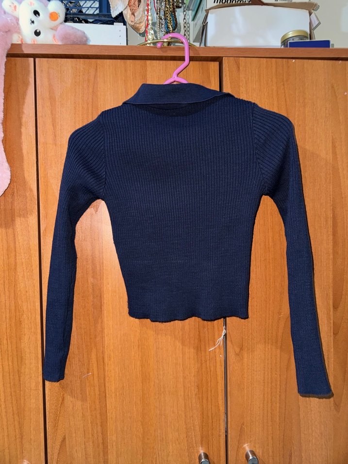 Lacivert Triko Yaka Detaylı Kadın Kazak - Görsel 2