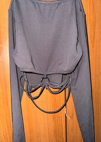 Gri Uzun Kollu Bel Detaylı Kadın Bluz - Görsel 2