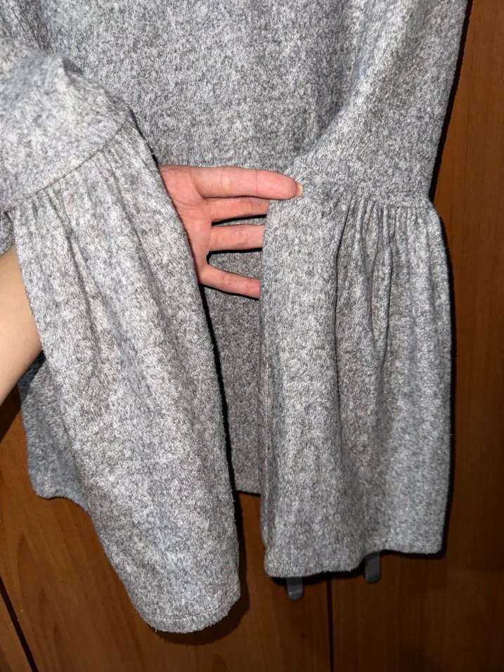 Gri Kadın Triko Uzun Kollu Kazak - Görsel 2