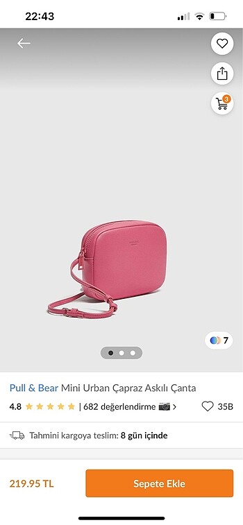 Pull and bear pembe çanta