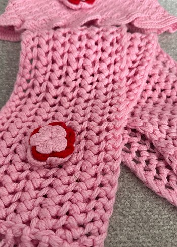 Pembe Nakışlı Çocuk Bere ve Atkı Seti - Görsel 2