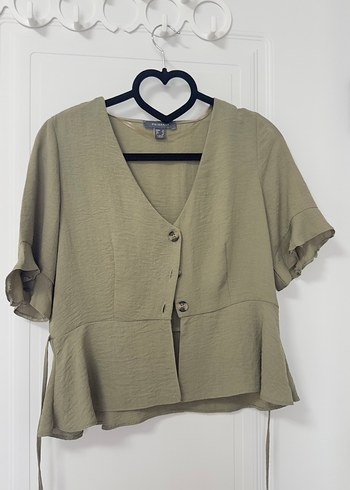Primark Haki V Yaka Kisa Kollu Peplum Bluz