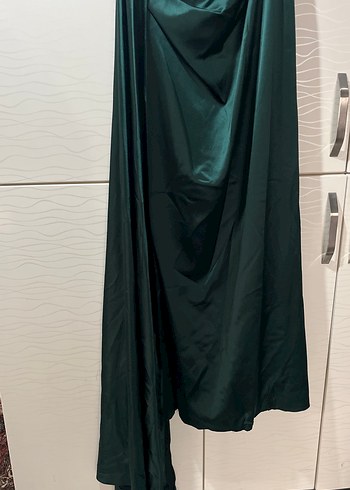 Koyu Yeşil Drapeli Uzun Abiye Elbise - Görsel 2