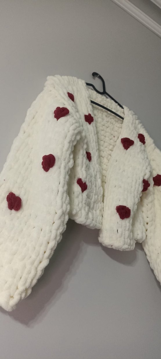 El örgüsü Beyaz Kadın Hırka - Görsel 2