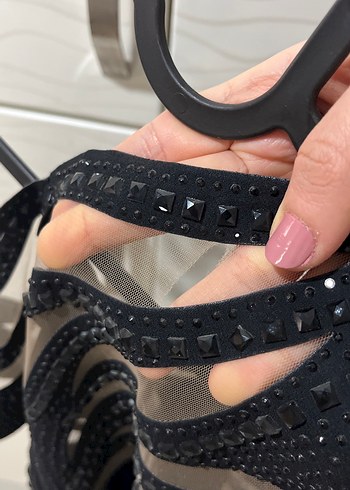 Siyah V Yaka Uzun Sleevless Abiye Elbise - Görsel 5