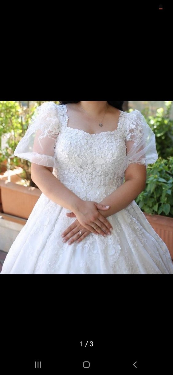 Beyaz  Klasik Prenses Gelinlik - Görsel 3