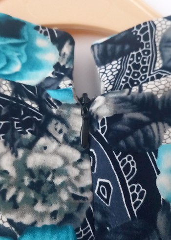 Mavi Çiçek Desenli Uzun Bohem Elbise - Görsel 5