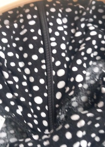 Uzun Kollu Siyah Gri Puantiyeli Uzun Elbise - Görsel 8