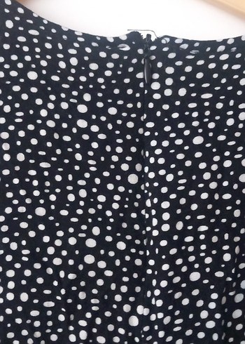 Uzun Kollu Siyah Gri Puantiyeli Uzun Elbise - Görsel 4