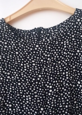 Uzun Kollu Siyah Gri Puantiyeli Uzun Elbise - Görsel 2