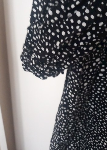 Uzun Kollu Siyah Gri Puantiyeli Uzun Elbise - Görsel 3