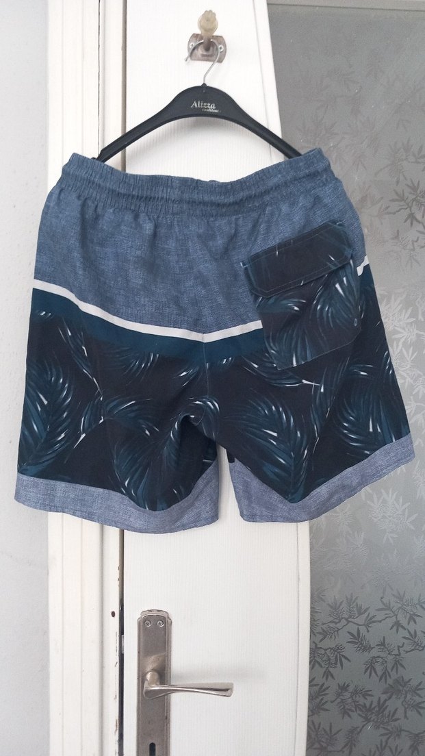 Gri Mavi Desenli Erkek Mini Şort - Görsel 2