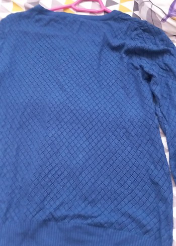 Düğmeli Nakışlı Mavi Kadın Hırka - Görsel 6