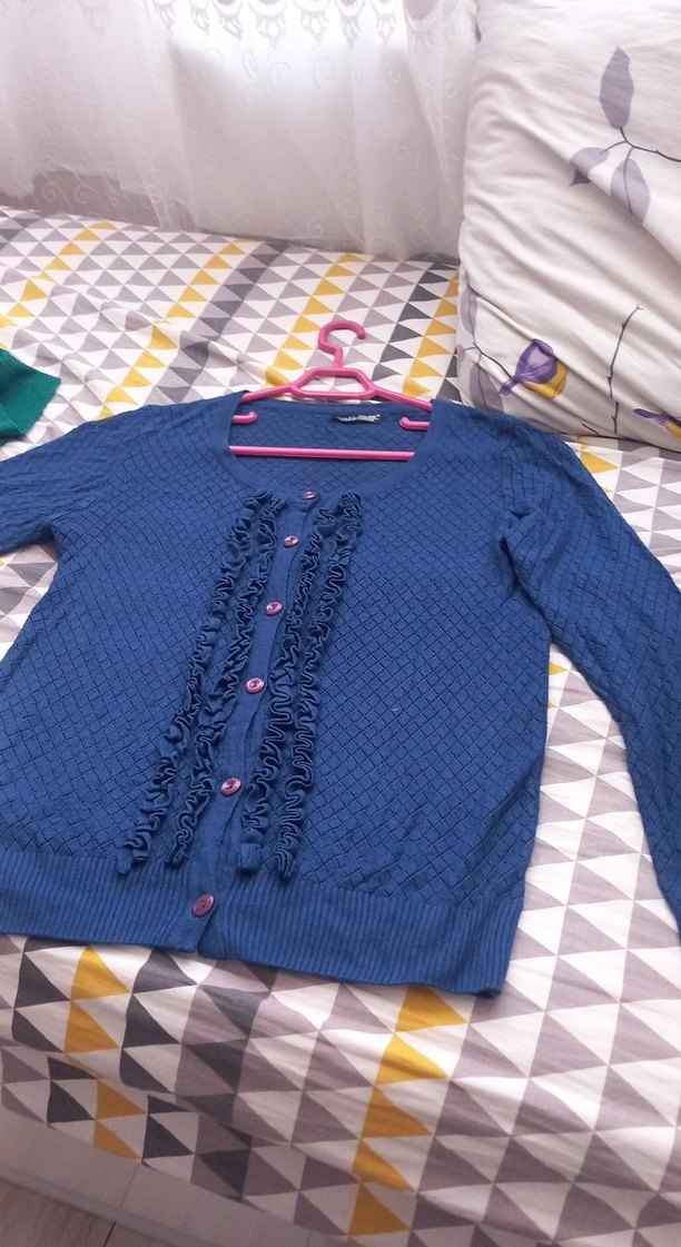 Düğmeli Nakışlı Mavi Kadın Hırka - Görsel 4