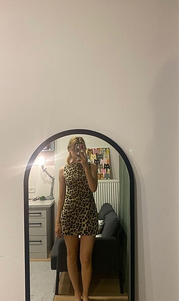 Zara Zara leopar desenli mini elbise