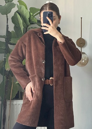 Kahverengi Kürklü Midi Süet Kadın Kaban - Görsel 2