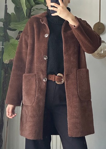 Kahverengi Kürklü Midi Süet Kadın Kaban - Görsel 3