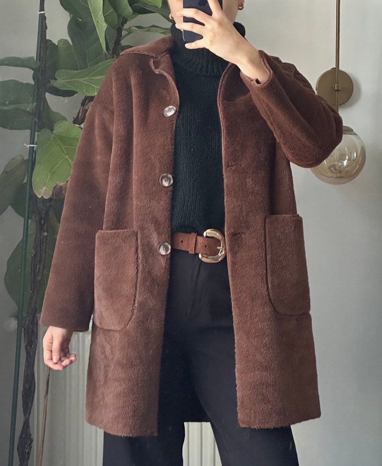 Kahverengi Kürklü Midi Süet Kadın Kaban - Görsel 3