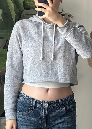 Gri Kapüşonlu Salaş Kesim Kadın Sweatshirt - Görsel 4