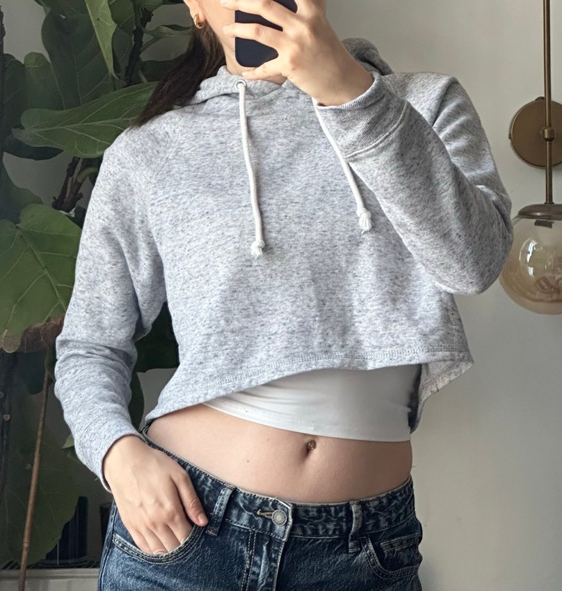Gri Kapüşonlu Salaş Kesim Kadın Sweatshirt - Görsel 2