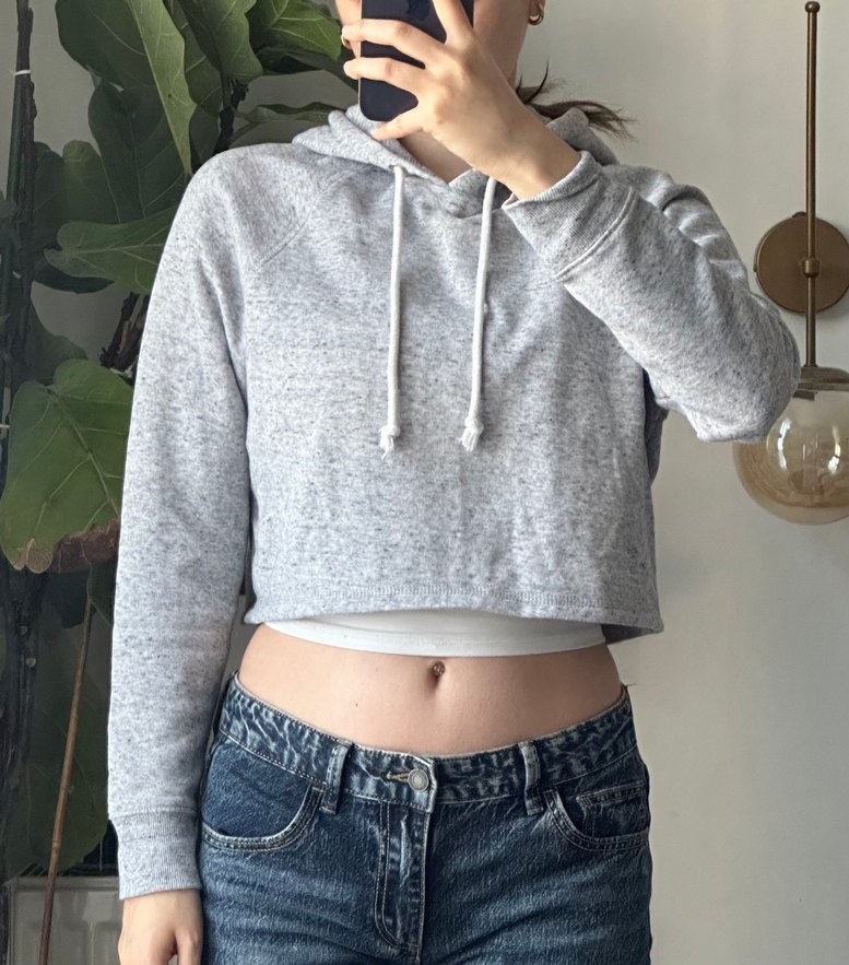 Gri Kapüşonlu Salaş Kesim Kadın Sweatshirt - Görsel 4