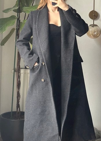 Düğmeli Antrasit Uzun Kaban - Görsel 2