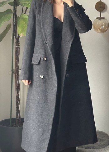 Düğmeli Antrasit Uzun Kaban - Görsel 4