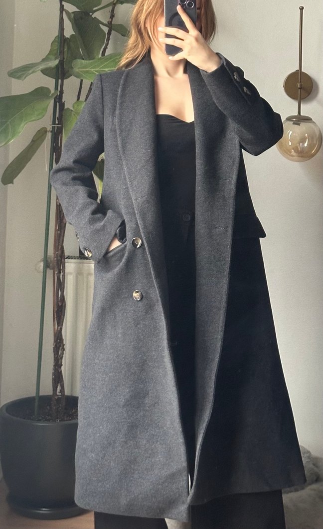 Düğmeli Antrasit Uzun Kaban - Görsel 2