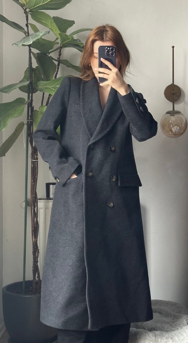 Düğmeli Antrasit Uzun Kaban - Görsel 3