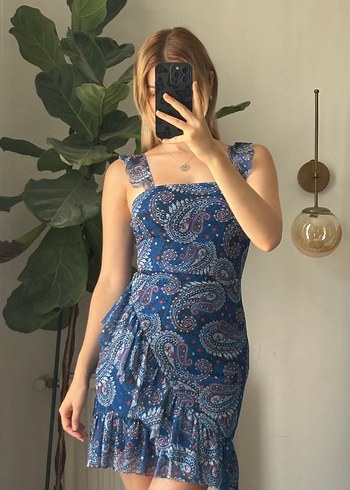 Bohem Midi Straplez Fırfırlı Elbise