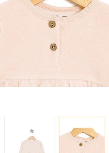 Bej Düğmeli Kız Çocuk Uzun Kollu Elbise - Görsel 3