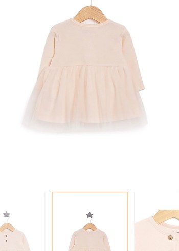 HelloBaby Bej Düğmeli Kız Çocuk Uzun Kollu Elbise