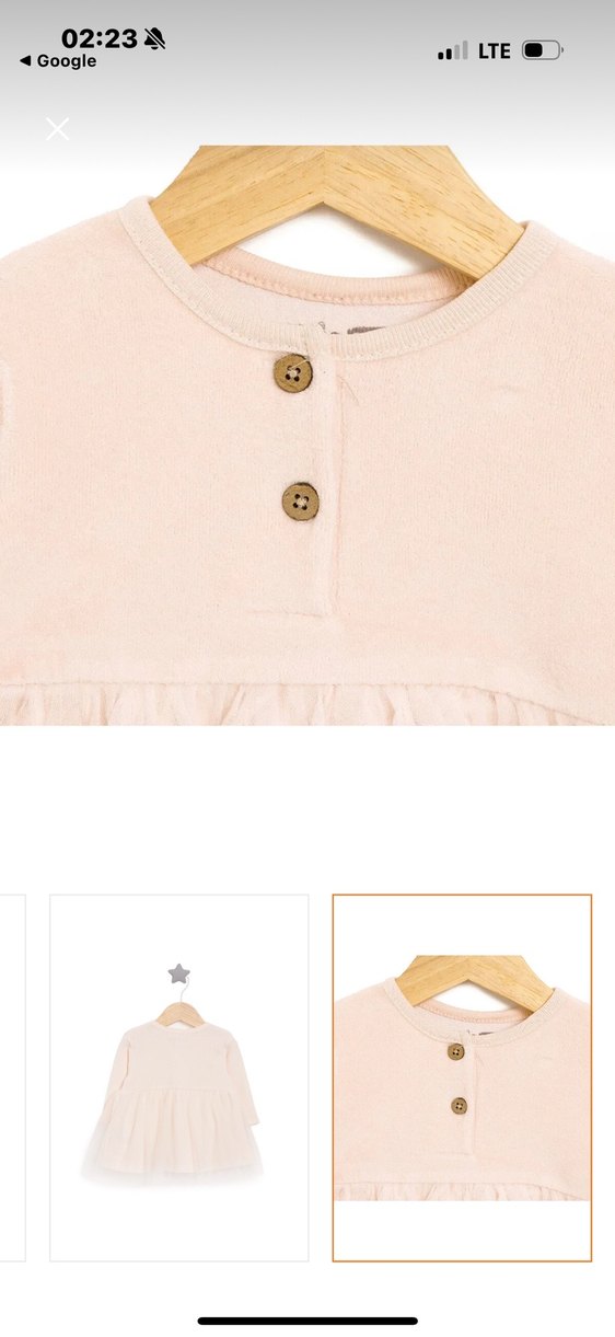 Bej Düğmeli Kız Çocuk Uzun Kollu Elbise - Görsel 3