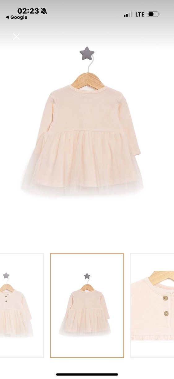 Bej Düğmeli Kız Çocuk Uzun Kollu Elbise - Görsel 2