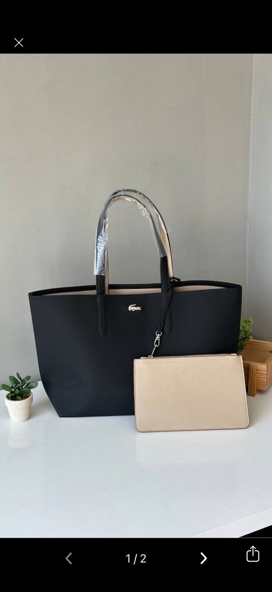 Siyah Bej Lacoste Anna Kadın Çantası - Görsel 3