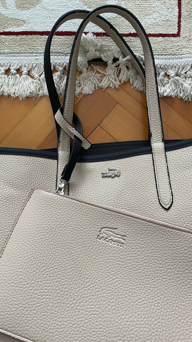 Siyah Bej Lacoste Anna Kadın Çantası - Görsel 5
