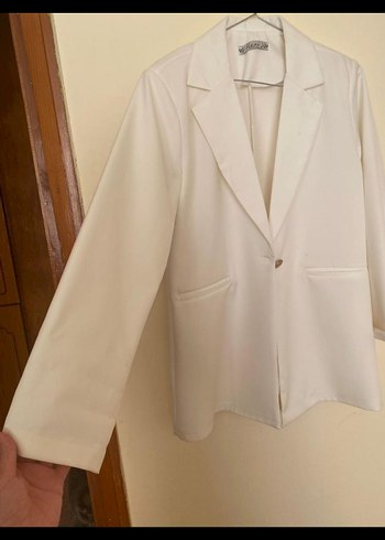 Düğmeli Beyaz Kadın  Blazer Ceket - Görsel 3