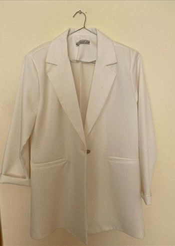 Düğmeli Beyaz Kadın  Blazer Ceket - Görsel 2