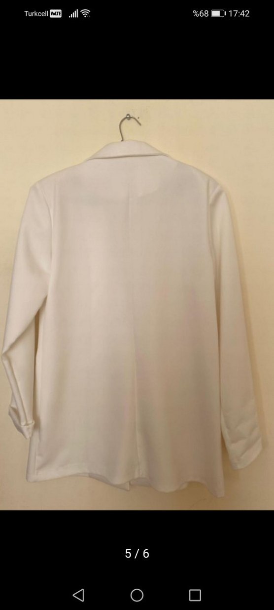 Düğmeli Beyaz Kadın  Blazer Ceket - Görsel 5