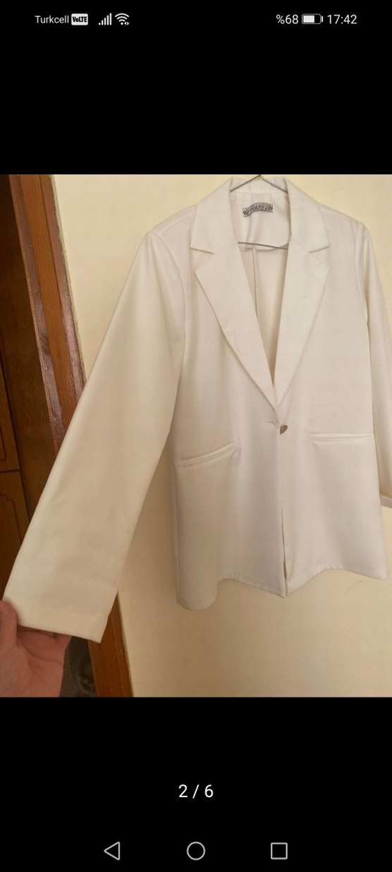 Düğmeli Beyaz Kadın  Blazer Ceket - Görsel 3