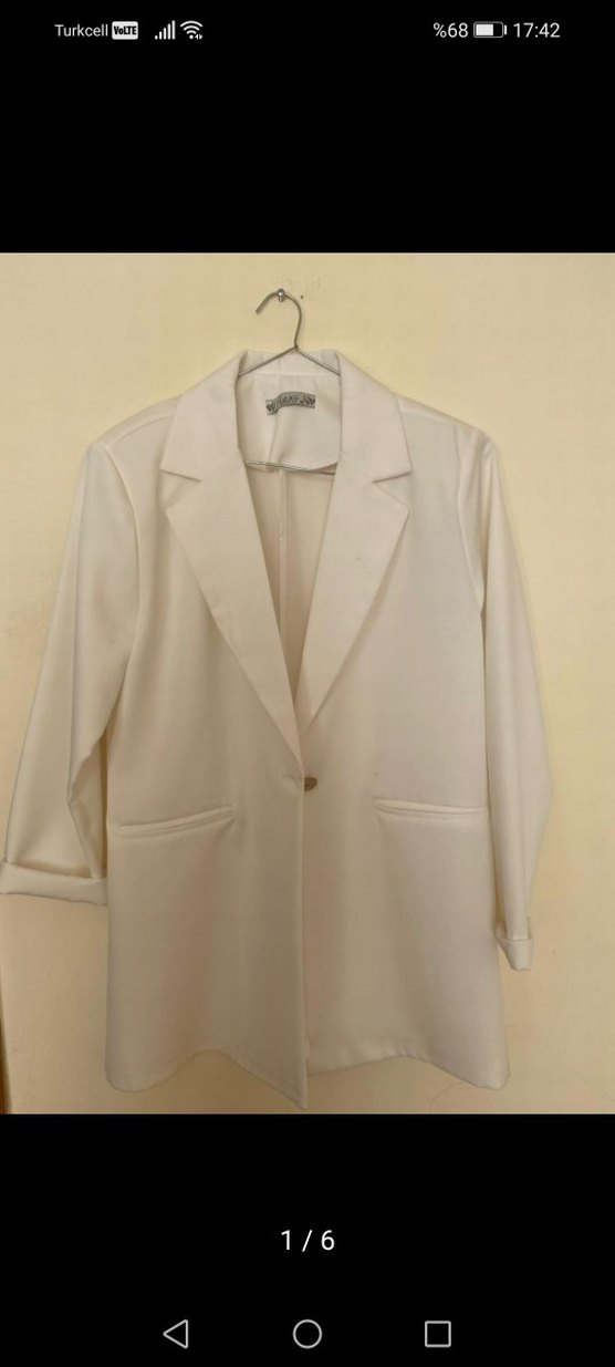 Düğmeli Beyaz Kadın  Blazer Ceket - Görsel 2