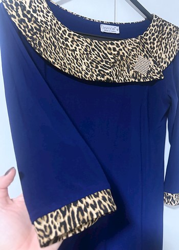 Yılan Desenli Lacivert Uzun Kollu Elbise - Görsel 3