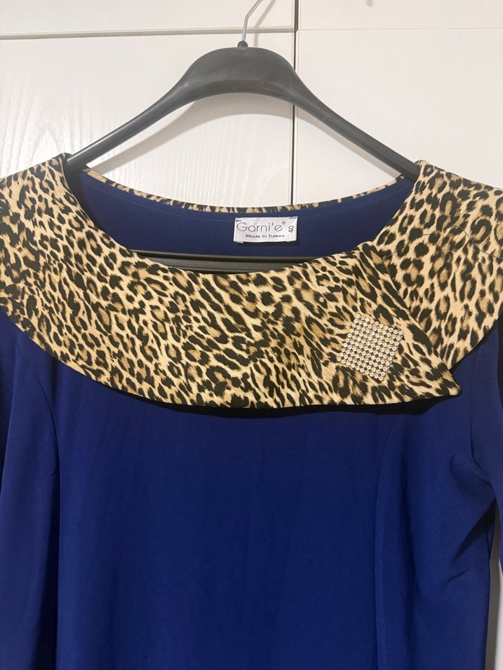 Yılan Desenli Lacivert Uzun Kollu Elbise - Görsel 2