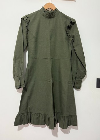 Kadın Haki Uzun Keten Tunik - Görsel 3