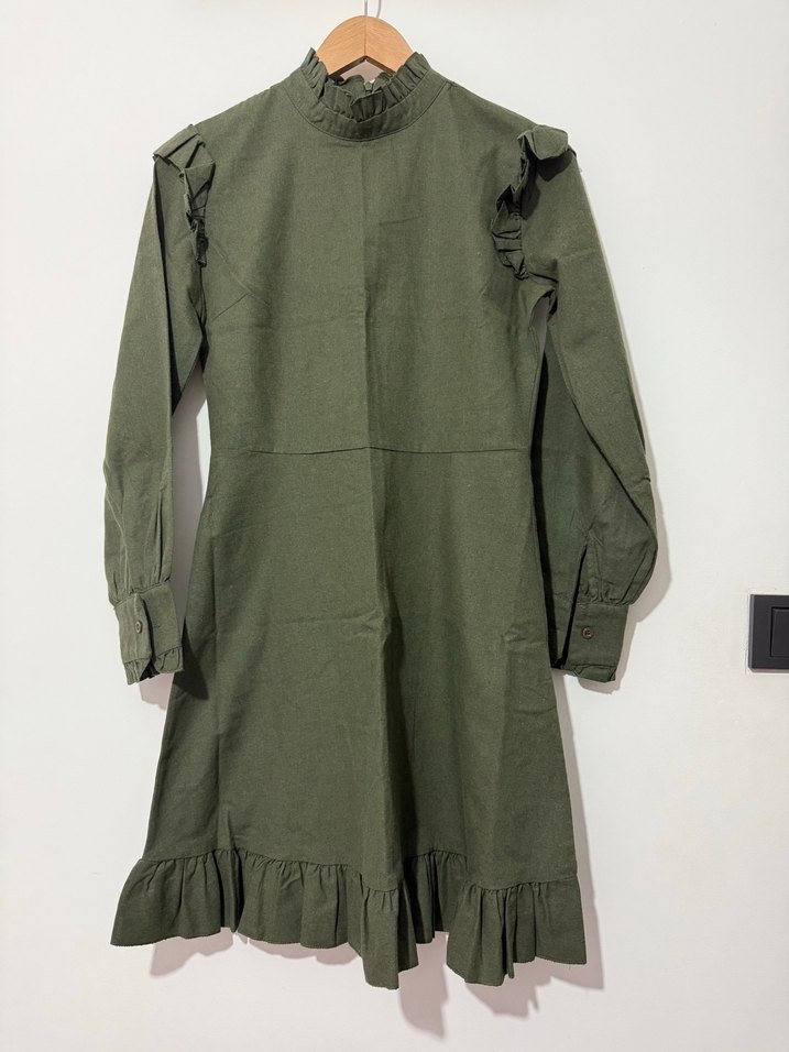 Kadın Haki Uzun Keten Tunik - Görsel 2