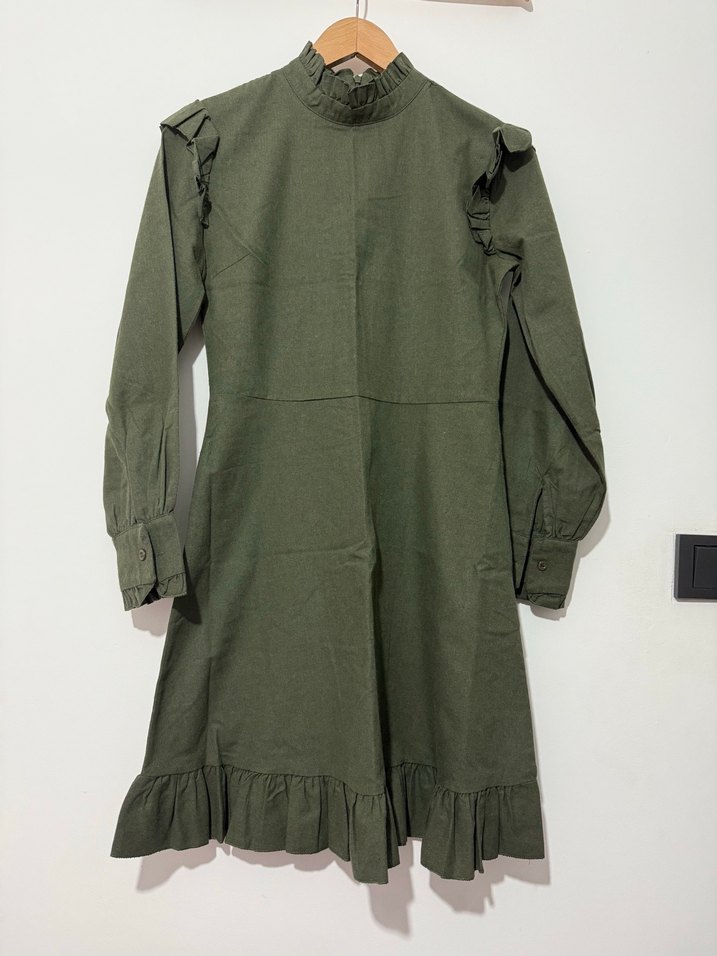 Kadın Haki Uzun Keten Tunik - Görsel 3